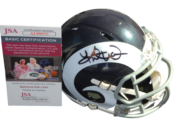 KURT WARNER signed (ST LOUIS RAMS) Throwback mini football helmet JSA AL90955