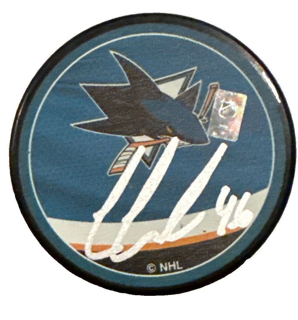 CAM LUND signed (SAN JOSE SHARKS) Reverse Retro Hockey puck JSA COA CM05123