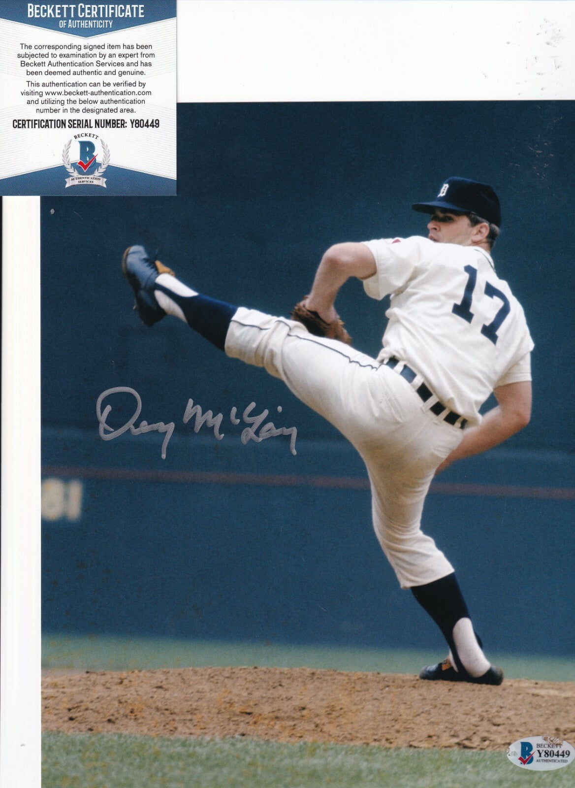 DENNY MCLAIN signed (DETROIT TIGERS) Baseball 8X10 photo BECKETT BAS Y80449