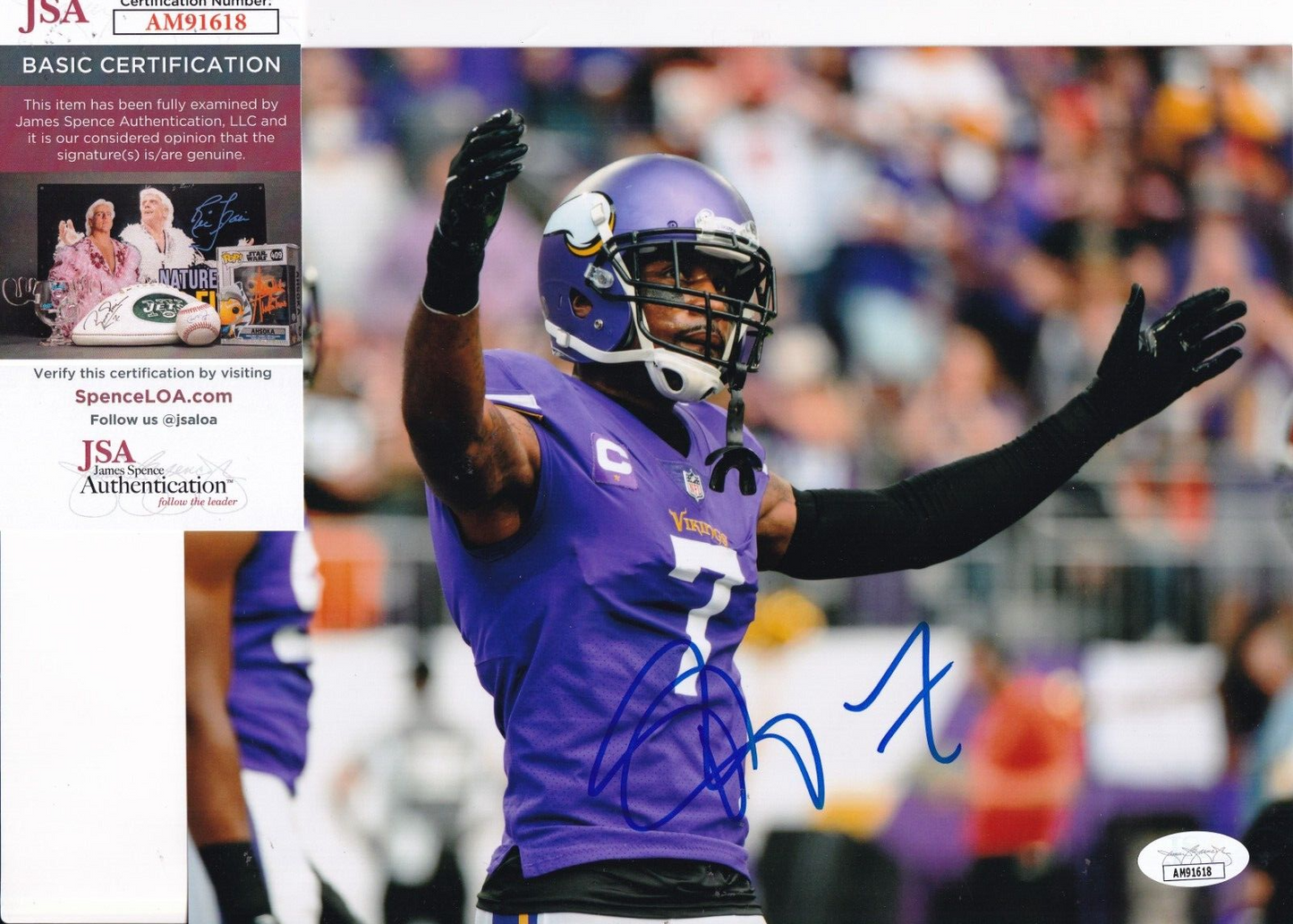 PATRICK PETERSON signed (MINNESOTA VIKINGS) football 8X10 photo JSA COA AM91618