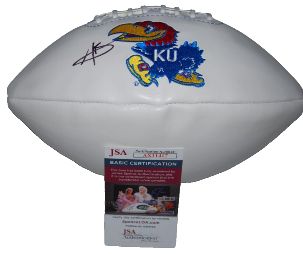 AUSTIN BOOKER signed (KANSAS JAYHAWKS) Official size logo football JSA AX11417