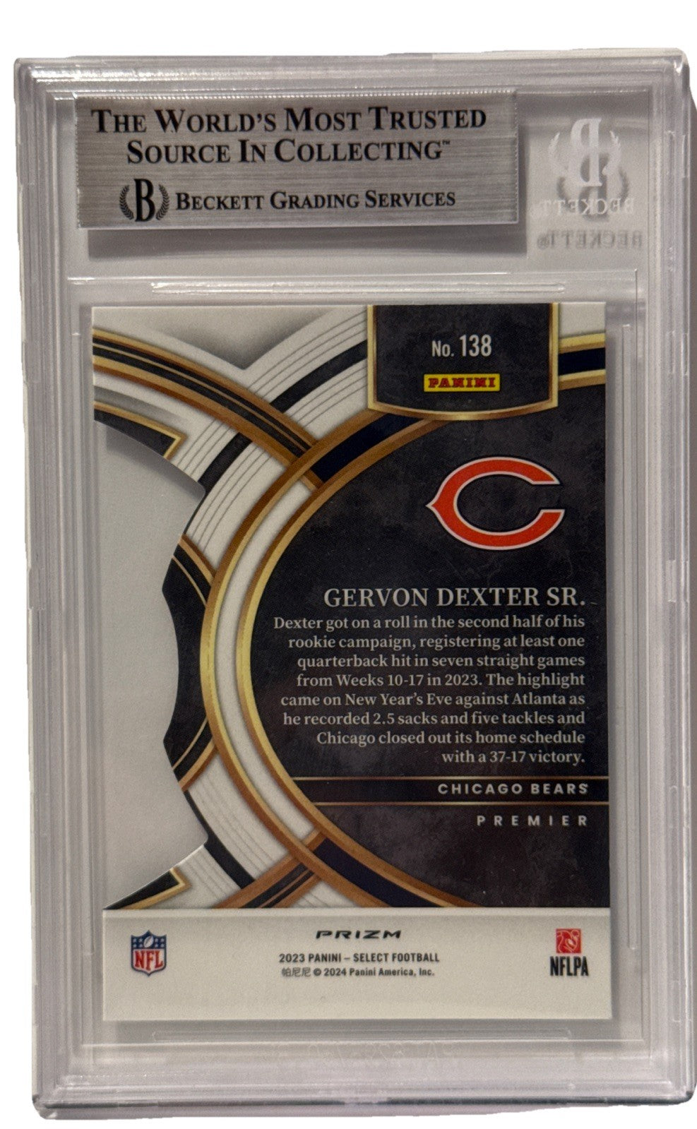 Gervon Dexter signed Chicago Bears 2023 Select Cut RC Card Beckett 00019287647