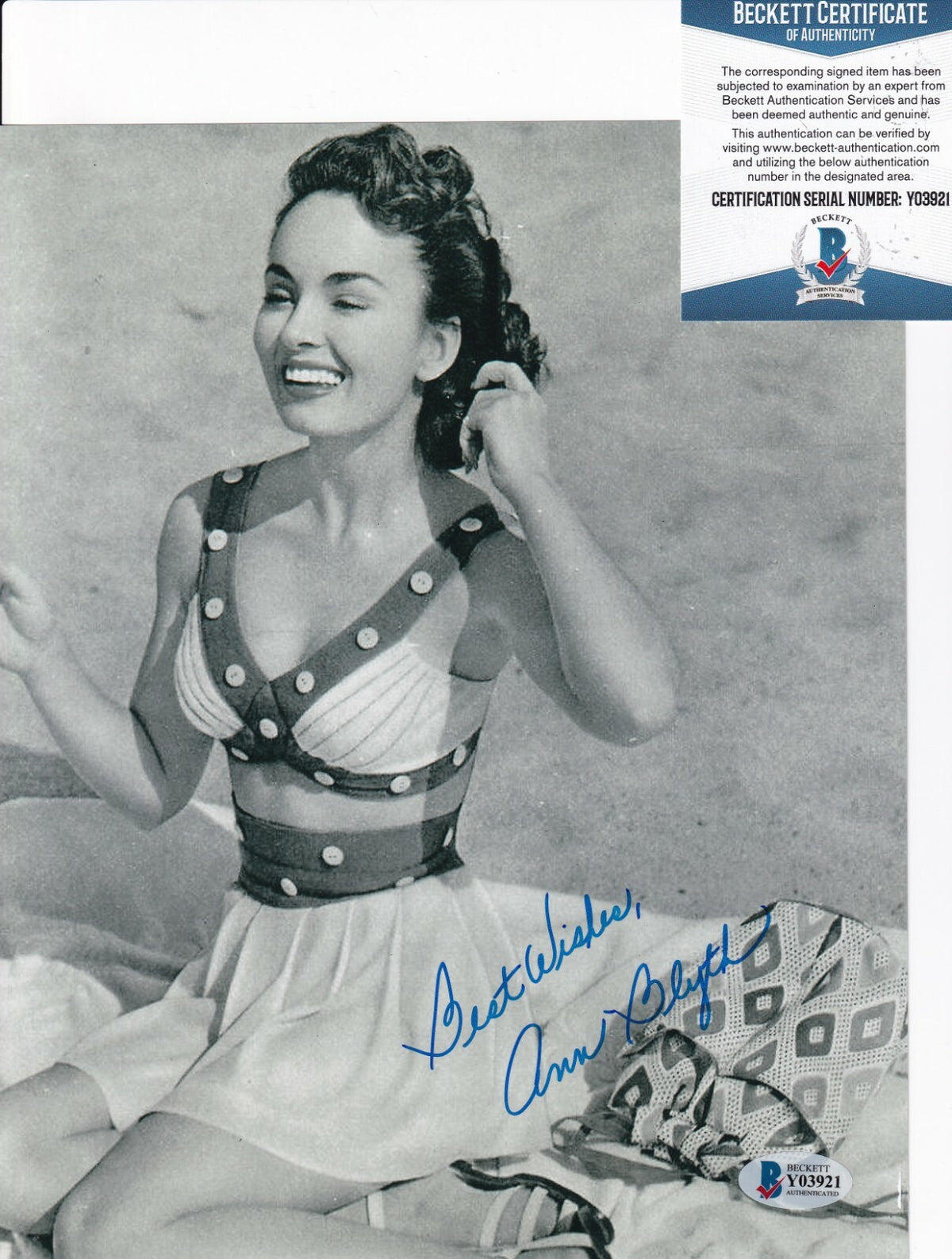 ANN BLYTH signed (MILDRED PLACE) Movie Actress 8X10 photo BECKETT BAS Y03921