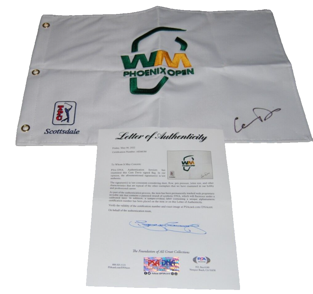 CAMERON CAM DAVIS signed (PHOENIX OPEN) WASTE MANAGEMENT Golf pin flag PSA/DNA