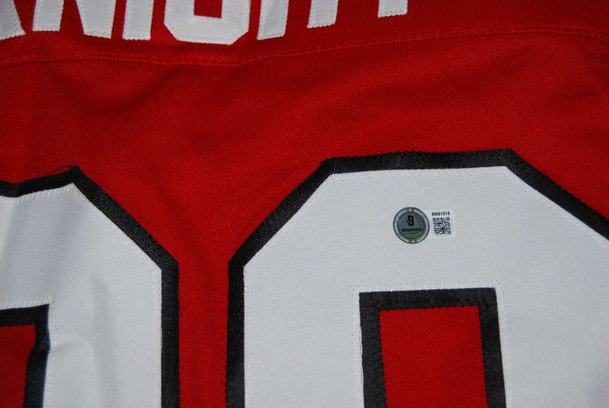 SPENCER KNIGHT signed (CHICAGO BLACKHAWKS) custom hockey jersey BECKETT BW61018