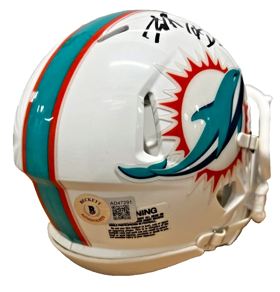 MIKE MCDANIEL signed (MIAMI DOLPHINS) mini football helmet BECKETT AD47291