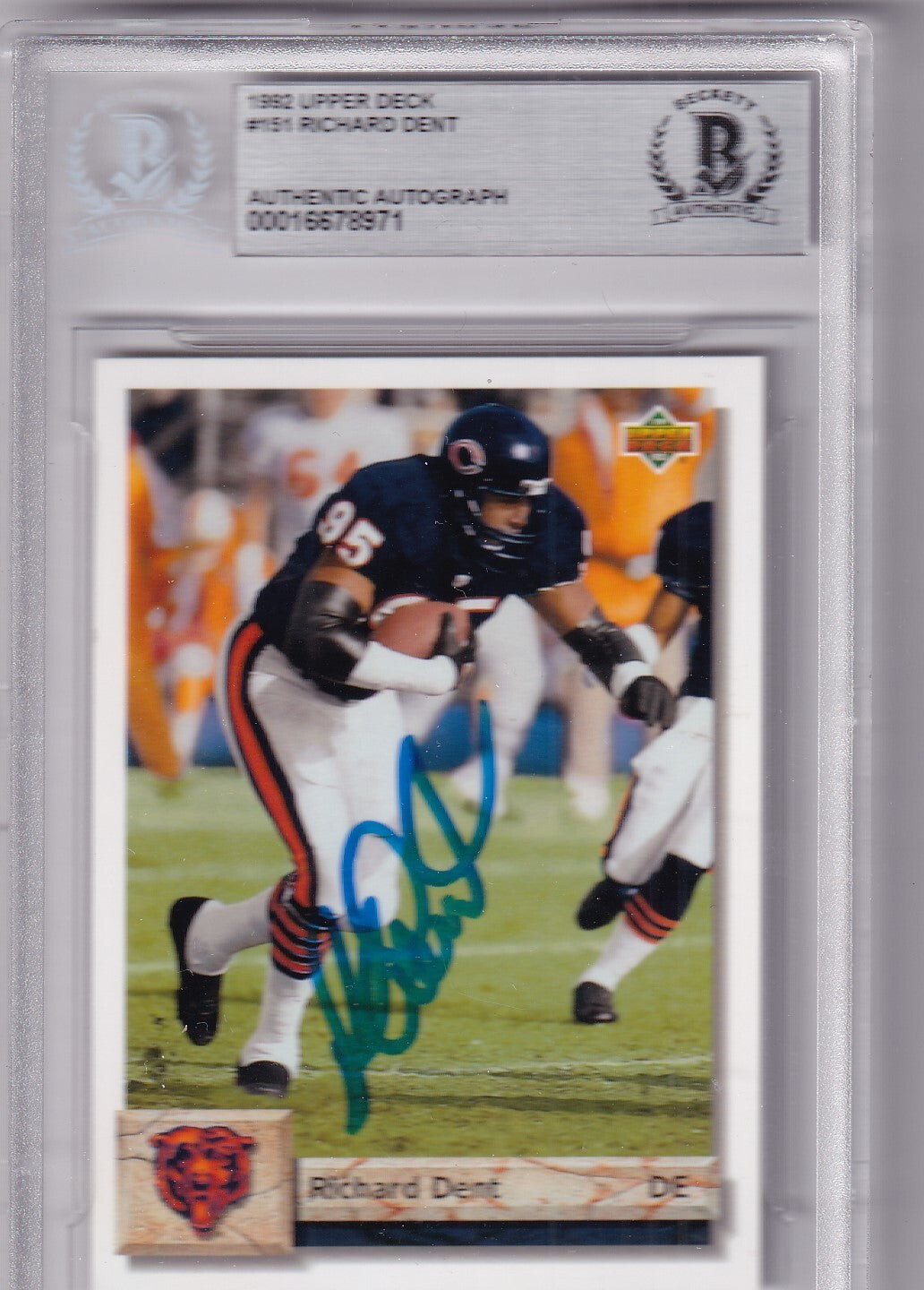 RICHARD DENT signed (1992 UPPER DECK) CHICAGO BEARS football card BECKETT BAS