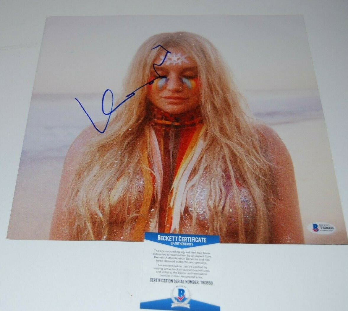 KESHA signed (RAINBOW) record insert 12x12 *PRAYING*  KE$SHA BECKETT BAS #1