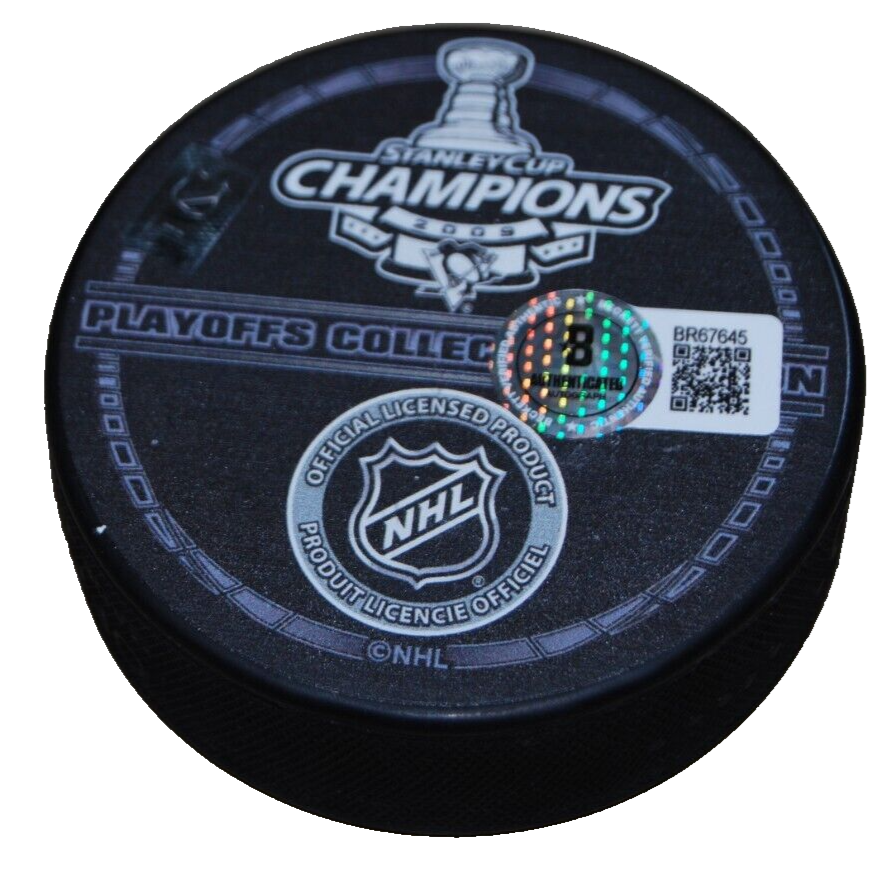 DAN BYLSMA signed (PITTSBURGH PENGUINS) Stanley Cup hockey puck BECKETT BR67645