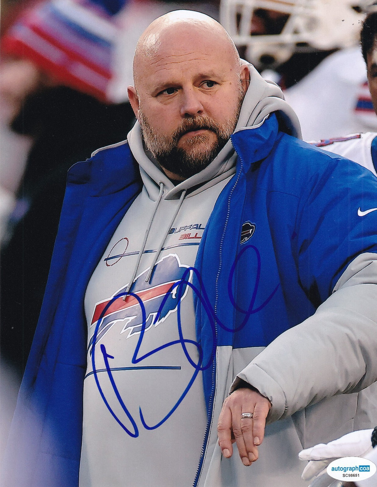 BRIAN DABOLL signed (NEW YORK GIANTS Head Coach football 8X10 photo ACOA SC98644