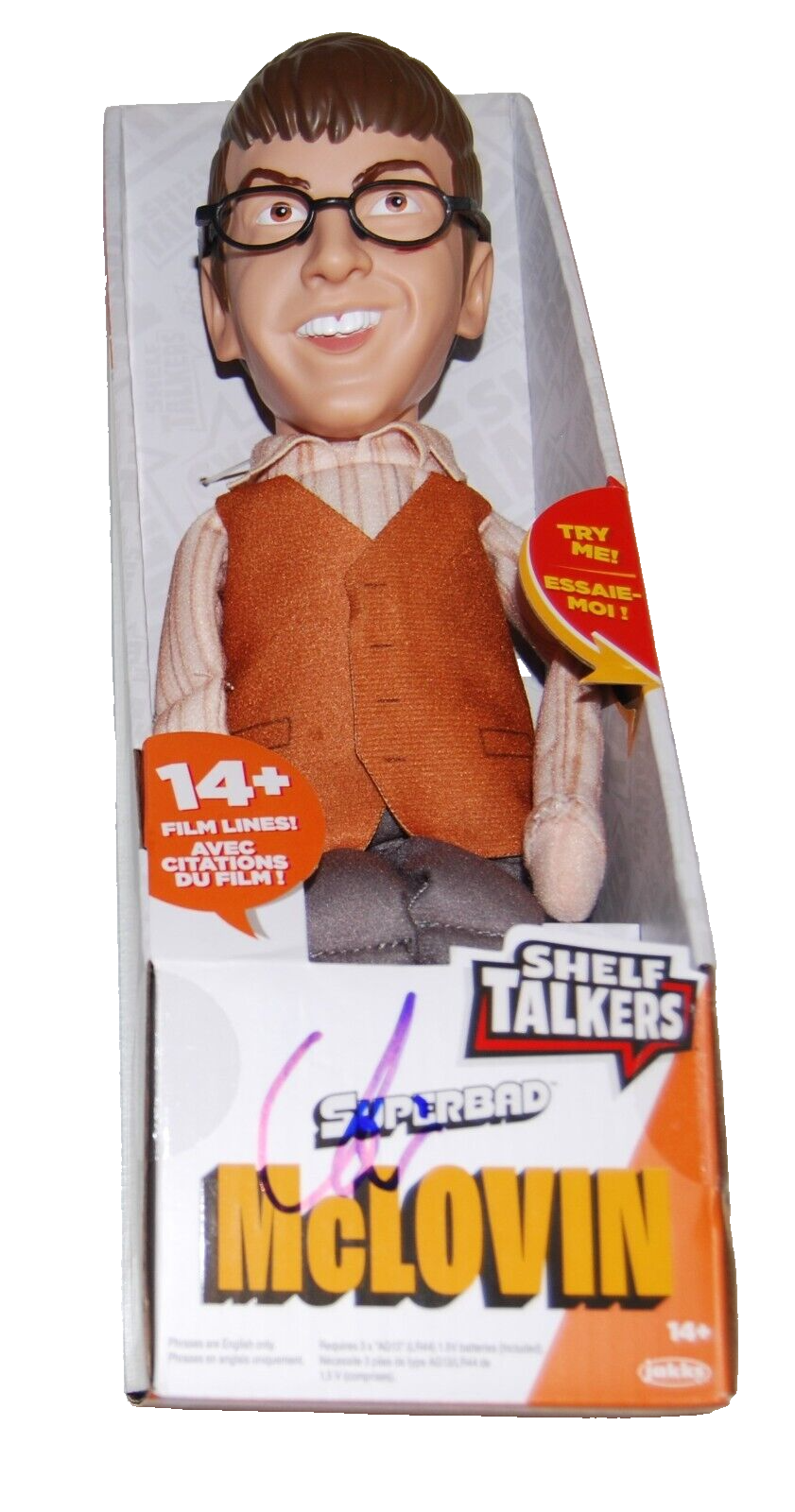 CHRISTOPHER MINTZ-PLASSE signed (MCLOVIN) SUPER BAD Talking Doll PSA/DNA AN61409