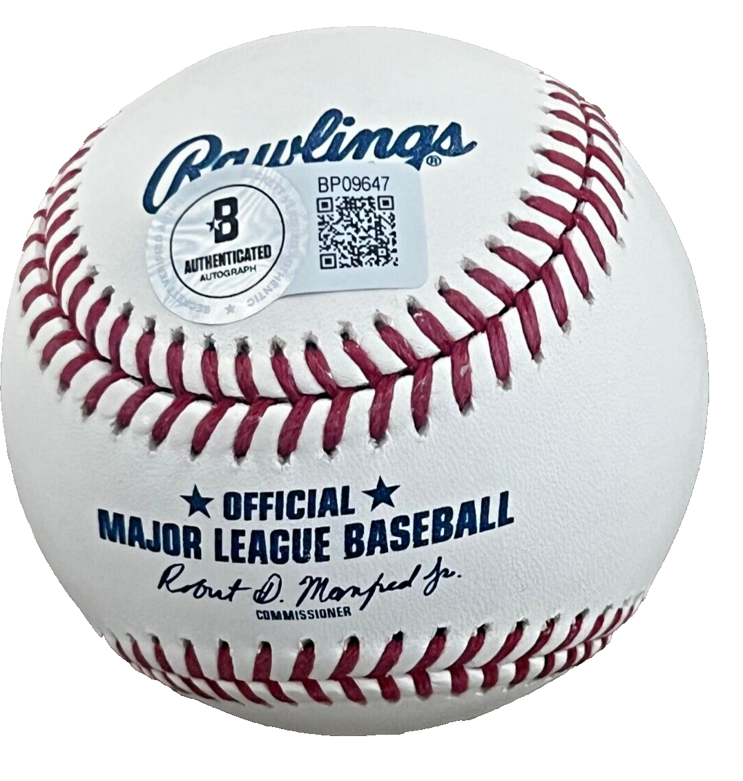 ERIC NADEL signed (TEXAS RANGERS) OML baseball HOF 2014 BECKETT BAS BP09647