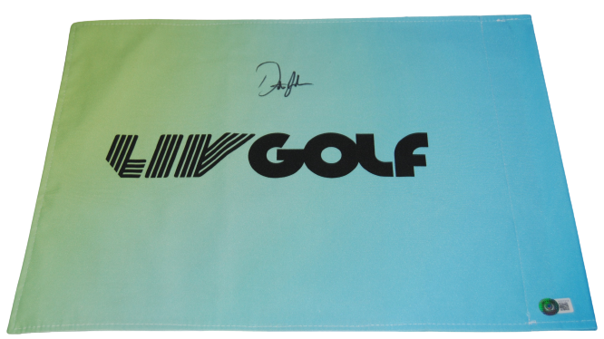 DUSTIN JOHNSON signed (ACES) LIV Golf pin flag #18 BECKETT BAS AD27319