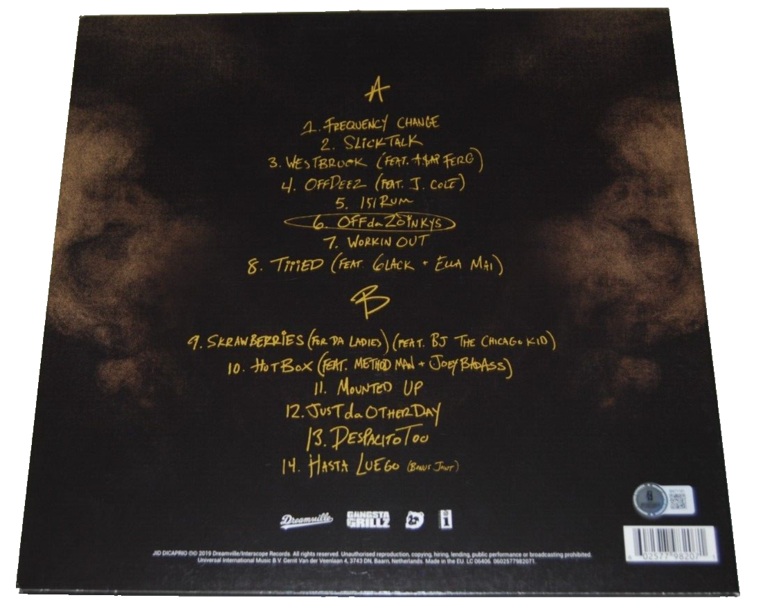 JID signed (DICAPRIO 2) Off Deez Vinyl Record Album LP BECKETT BAS BN71181