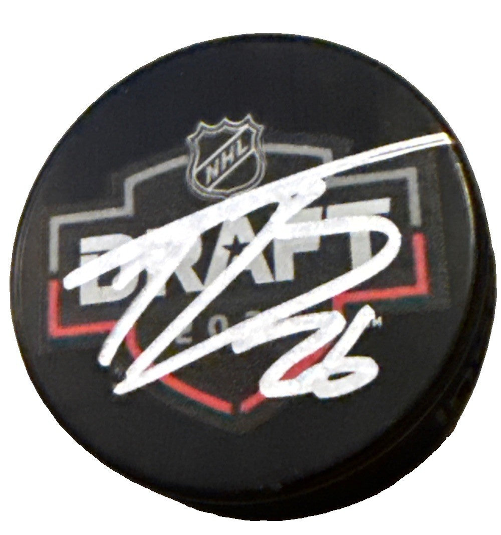 TRISTAN BRONZ signed (PITTSBURGH PENGUINS) 2024 Draft Hockey puck JSA CM05304