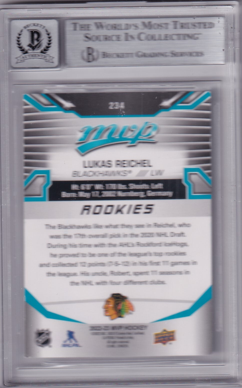 LUKAS REICHEL signed (22-23 UPPER DECK MVP) Blackhawks AUTO 10 card BECKETT BAS
