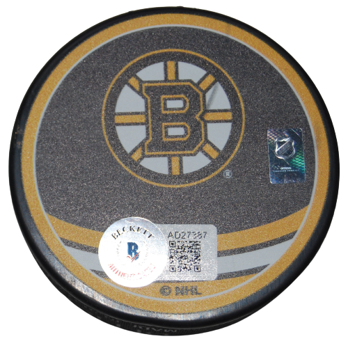 JIM MONTGOMERY signed (BOSTON BRUINS) hockey logo puck BECKETT BAS AD27387