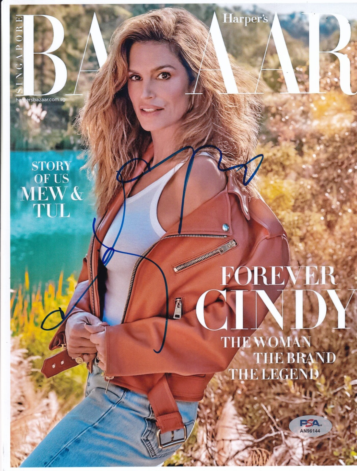 CINDY CRAWFORD signed (FORVER CINDY magazine Cover 8.5 x11 photo PSA/DNA AN96144