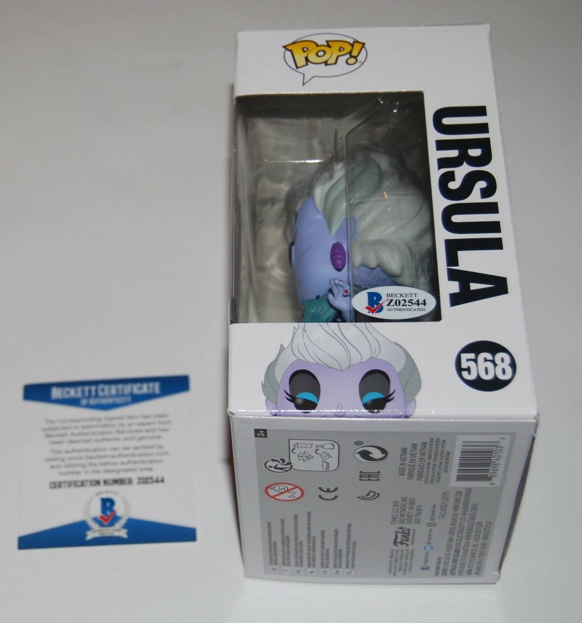 PAT CARROLL signed (THE LITTLE MERMAID) Ursula Funko Pop #568 BECKETT BAS 