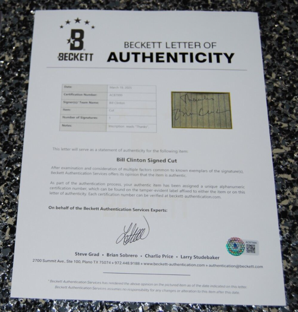 BILL CLINTON signed cut signature (42ND PRESIDENT) United States BECKETT AC87999