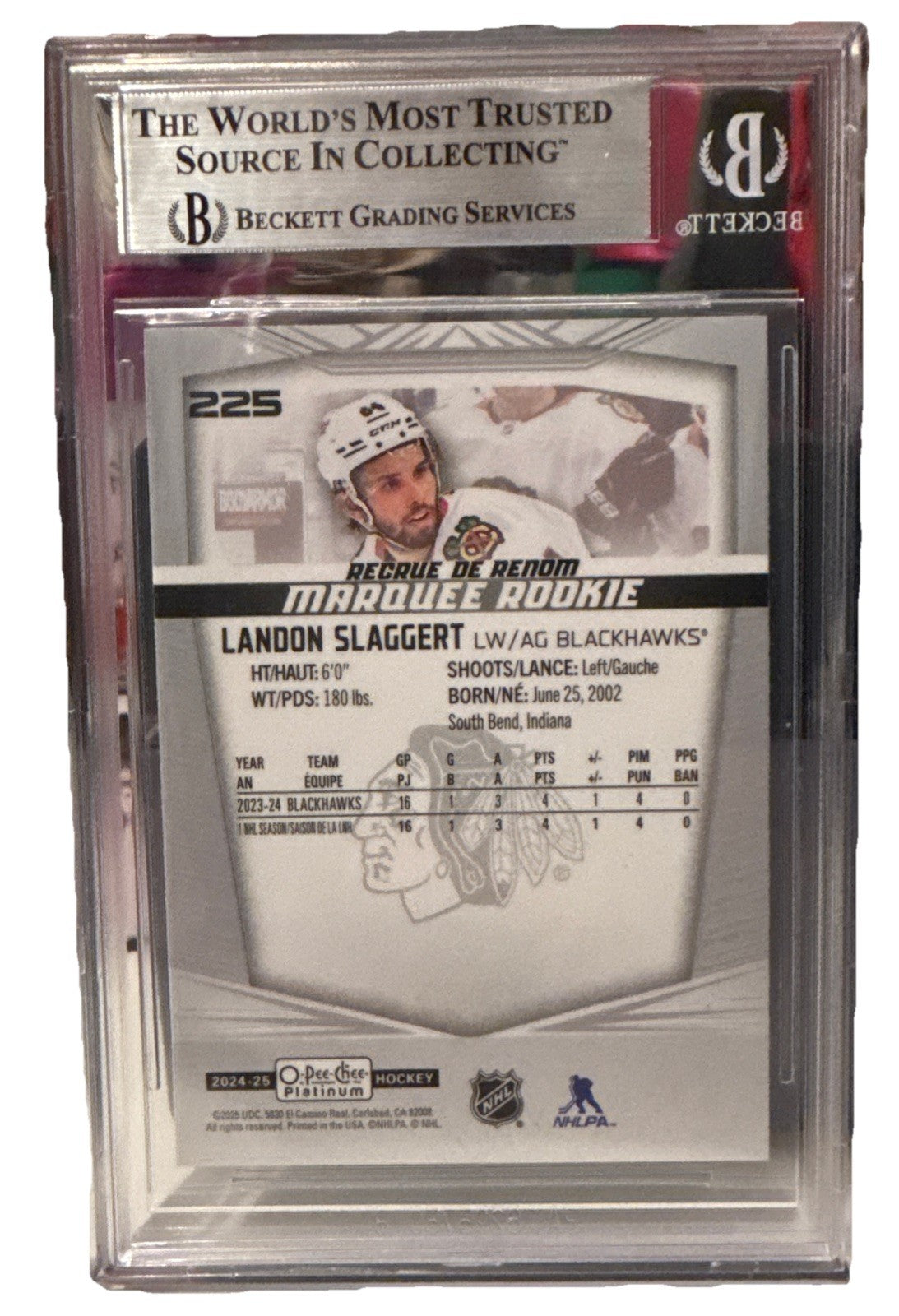 Landon Slaggert signed Blackhawks 24/25 O-Pee-Chee #225 Card Beckett 00019287595