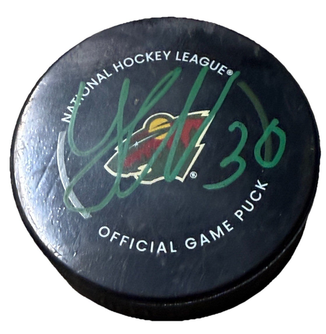 JESPER WALLSTEDT signed (MINNESOTA WILD) Game hockey puck BECKETT BAS AC93096