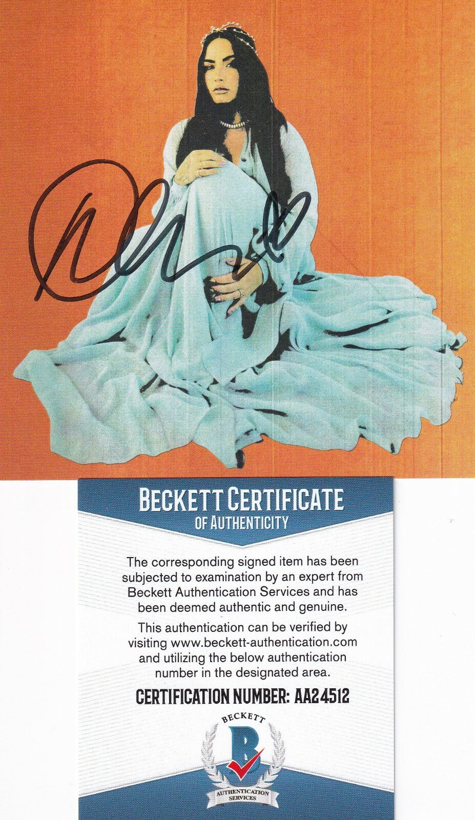 DEMI LOVATO signed (DANCING WITH THE DEVIL) CD 4X4 CARD W/CD BECKETT BAS AA24512