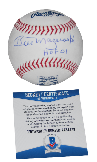 BILL MAZEROSKI signed (PITTSBURGH PIRATES) HOF LOGO OML baseball BECKETT AA24479