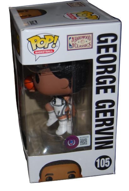 GEORGE GERVIN signed (SAN ANTONIO SPURS) Funko Pop #105 BECKETT BAS BG89045