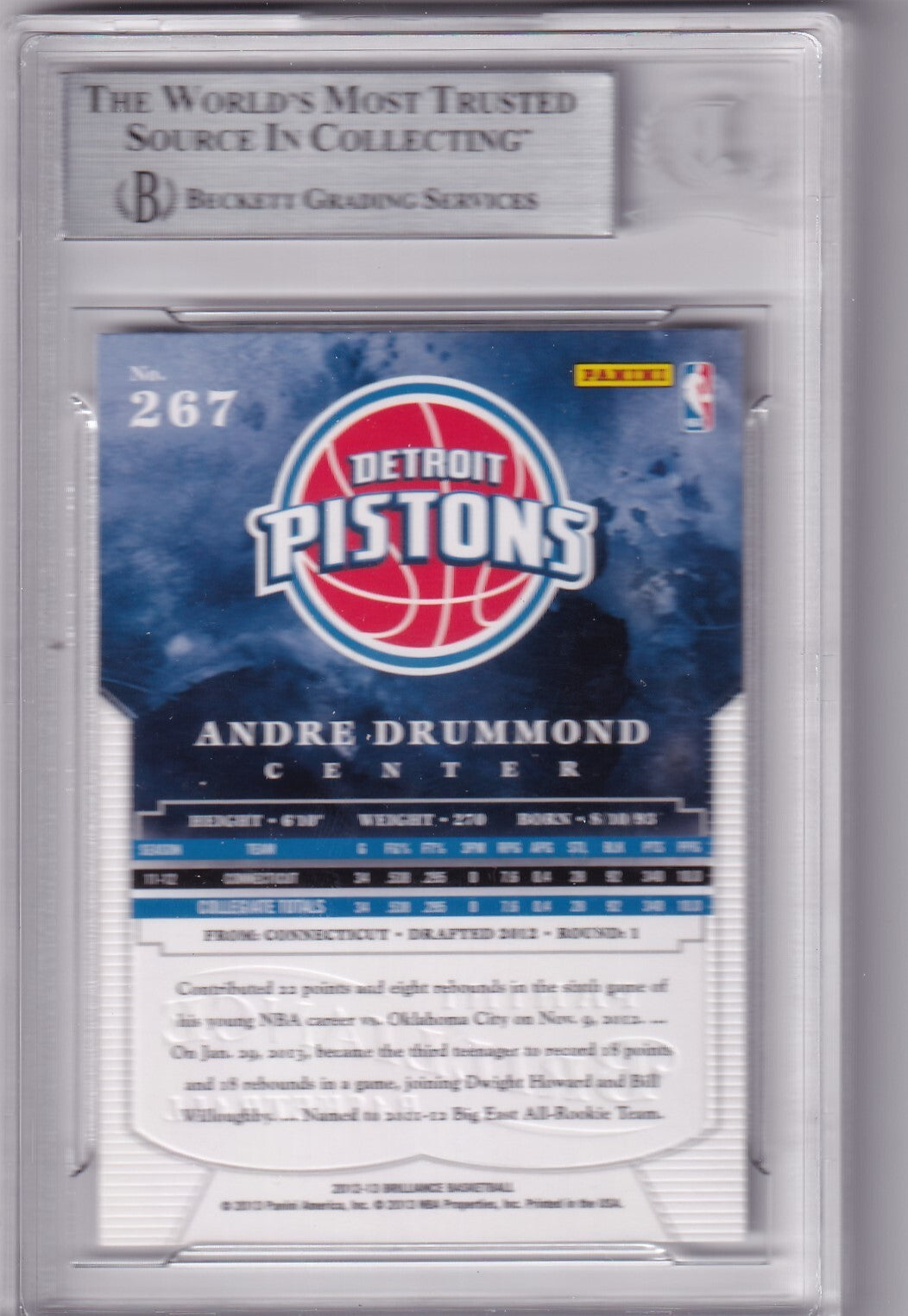 ANDRE DRUMMOND signed (2012-13 PANINI) Pistons RC basketball card BECKETT BAS