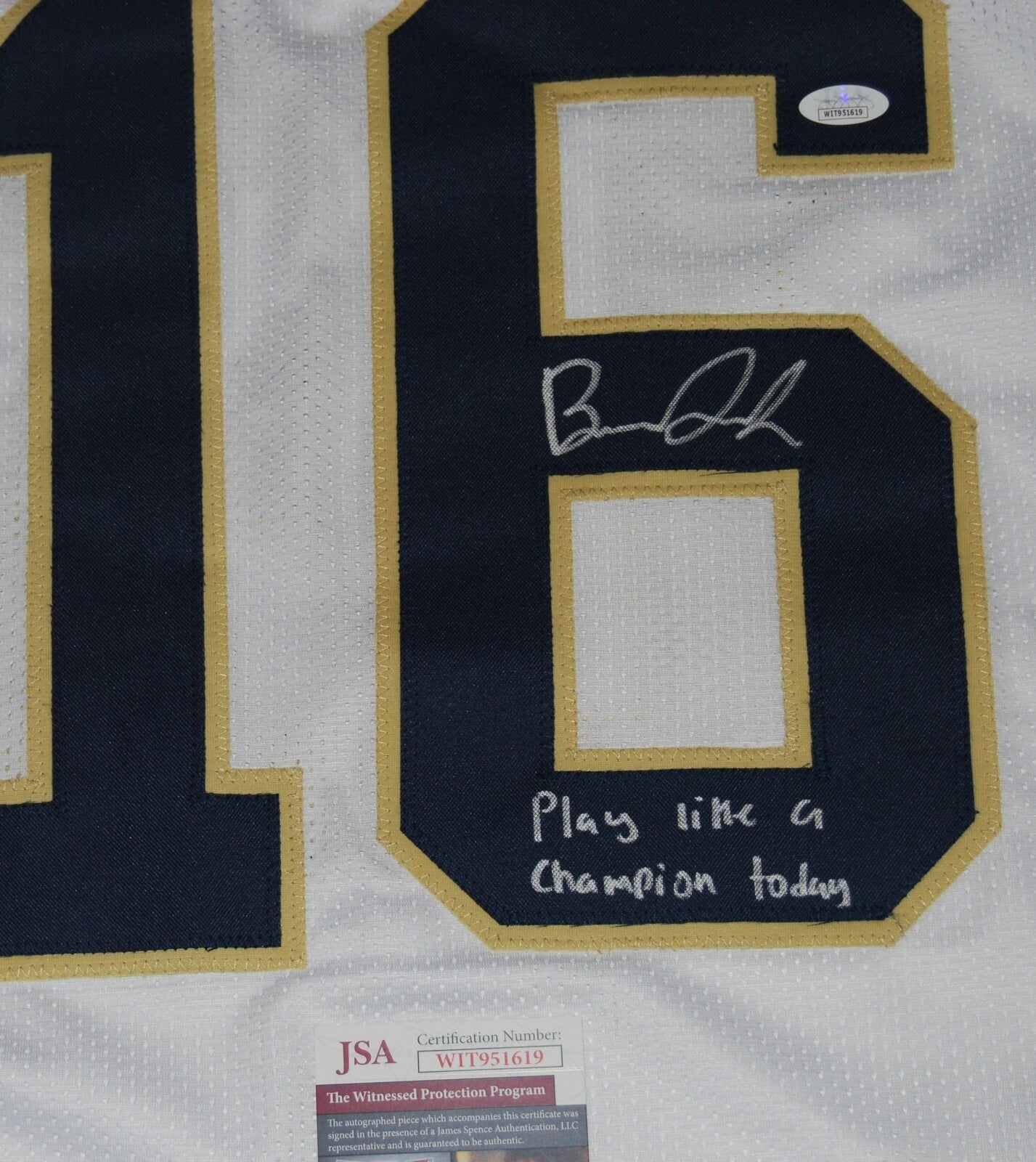 BRANDON JOSEPH signed (NOTRE DAME FIGHTING IRISH) PLACT white custom jersey JSA 