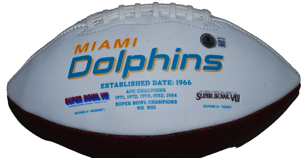 JEFF HAFLEY signed (MIAMI DOLPHINS) White logo football BECKETT BAS BW07858