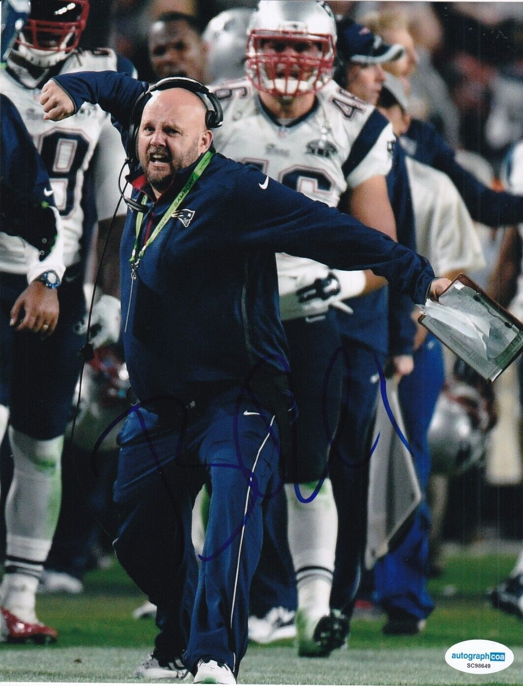 BRIAN DABOLL signed (NEW ENGLAND PATRIOTS) football 8X10 photo ACOA SC98649