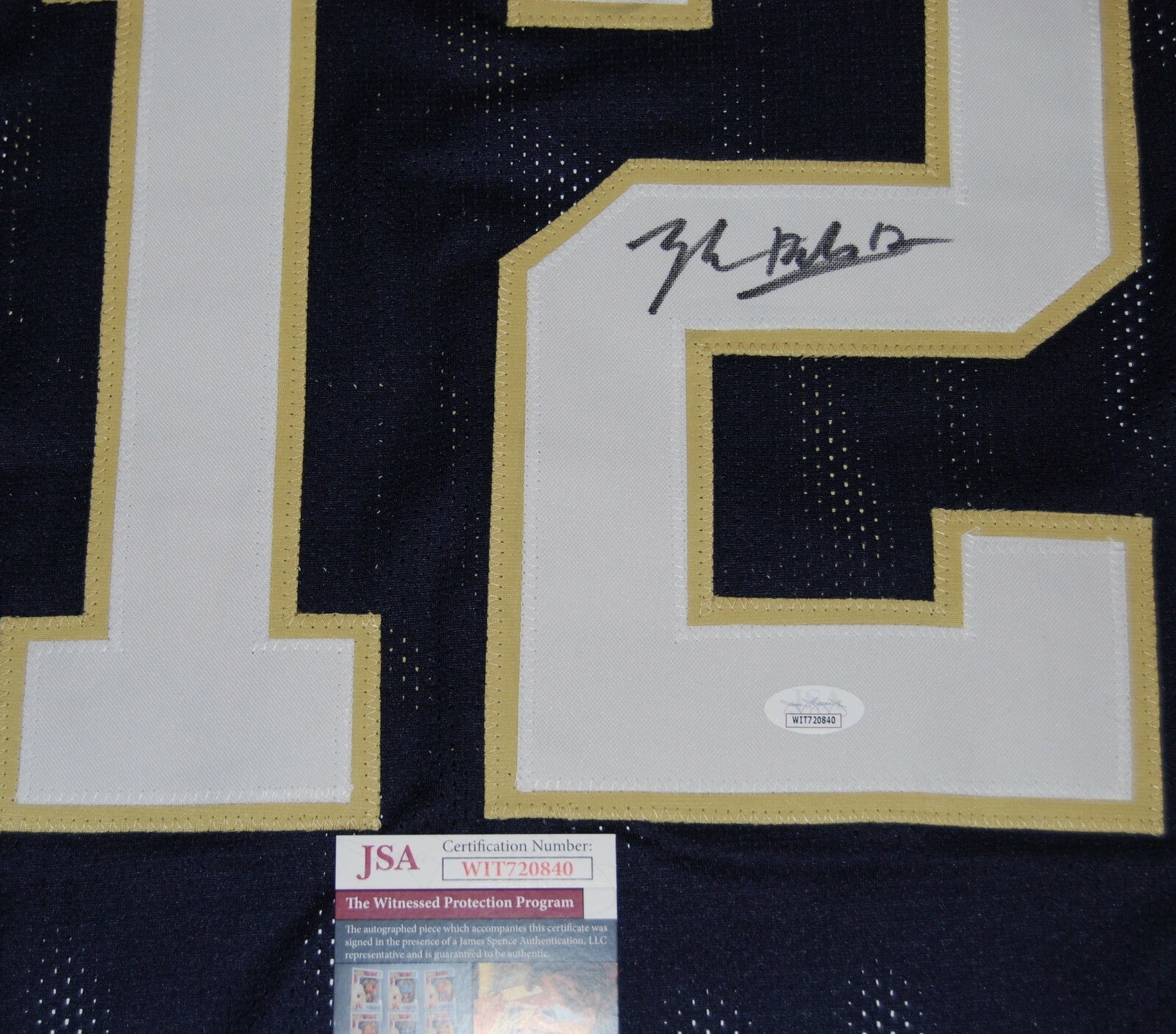 TYLER BUCHNER signed (NOTRE DAME FIGHTING IRISH) Navy jersey JSA Witnessed