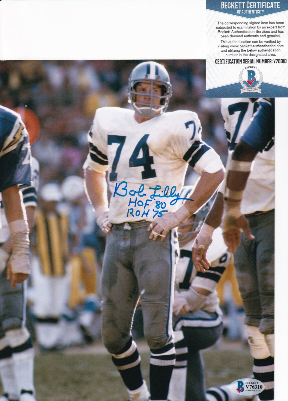BOB LILLY signed (DALLAS COWBOYS) Football 8X10 photo HOF 80 BECKETT BAS V76310