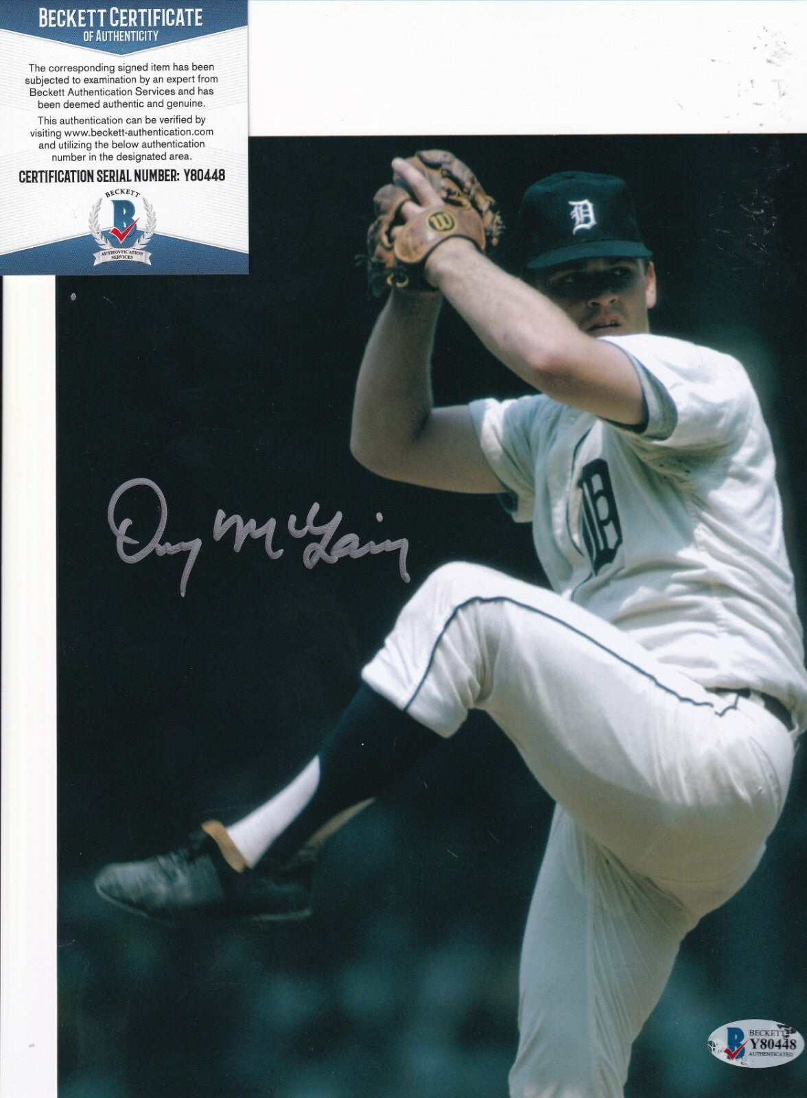 DENNY MCLAIN signed (DETROIT TIGERS) Baseball 8X10 photo BECKETT BAS Y80448