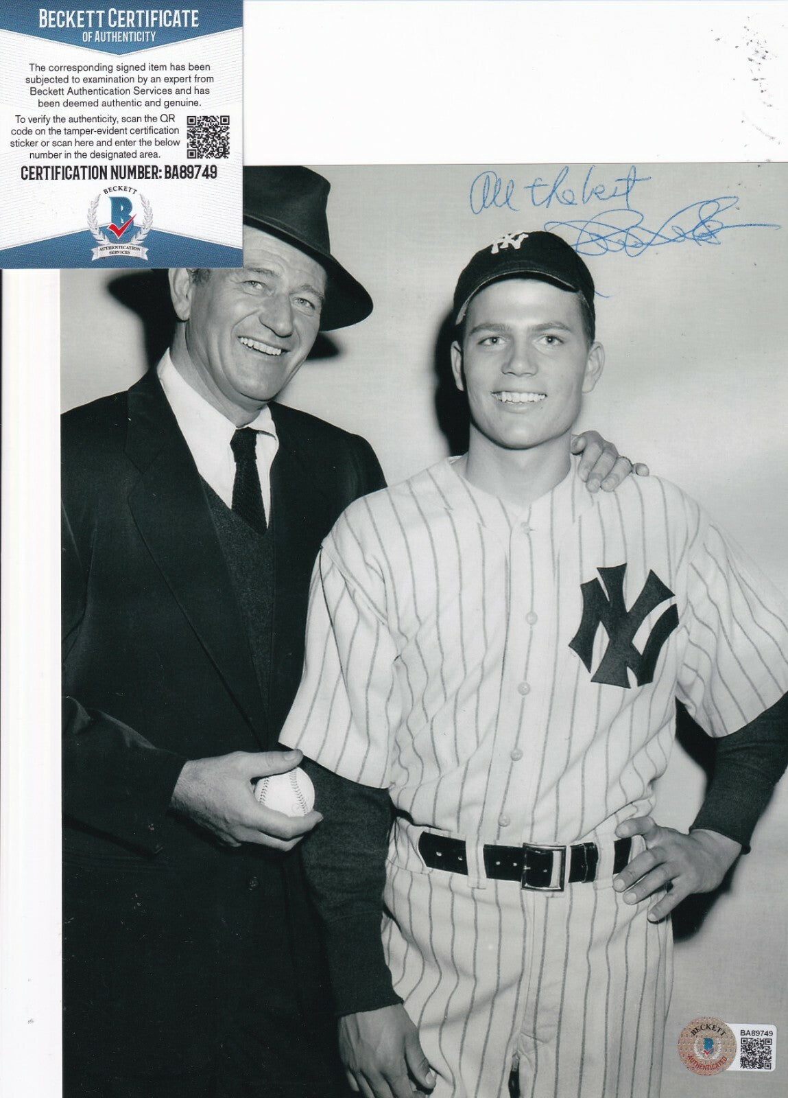 PATRICK WAYNE signed (YANKEES) Actor Movie 8X10 photo BECKETT BAS BA89749