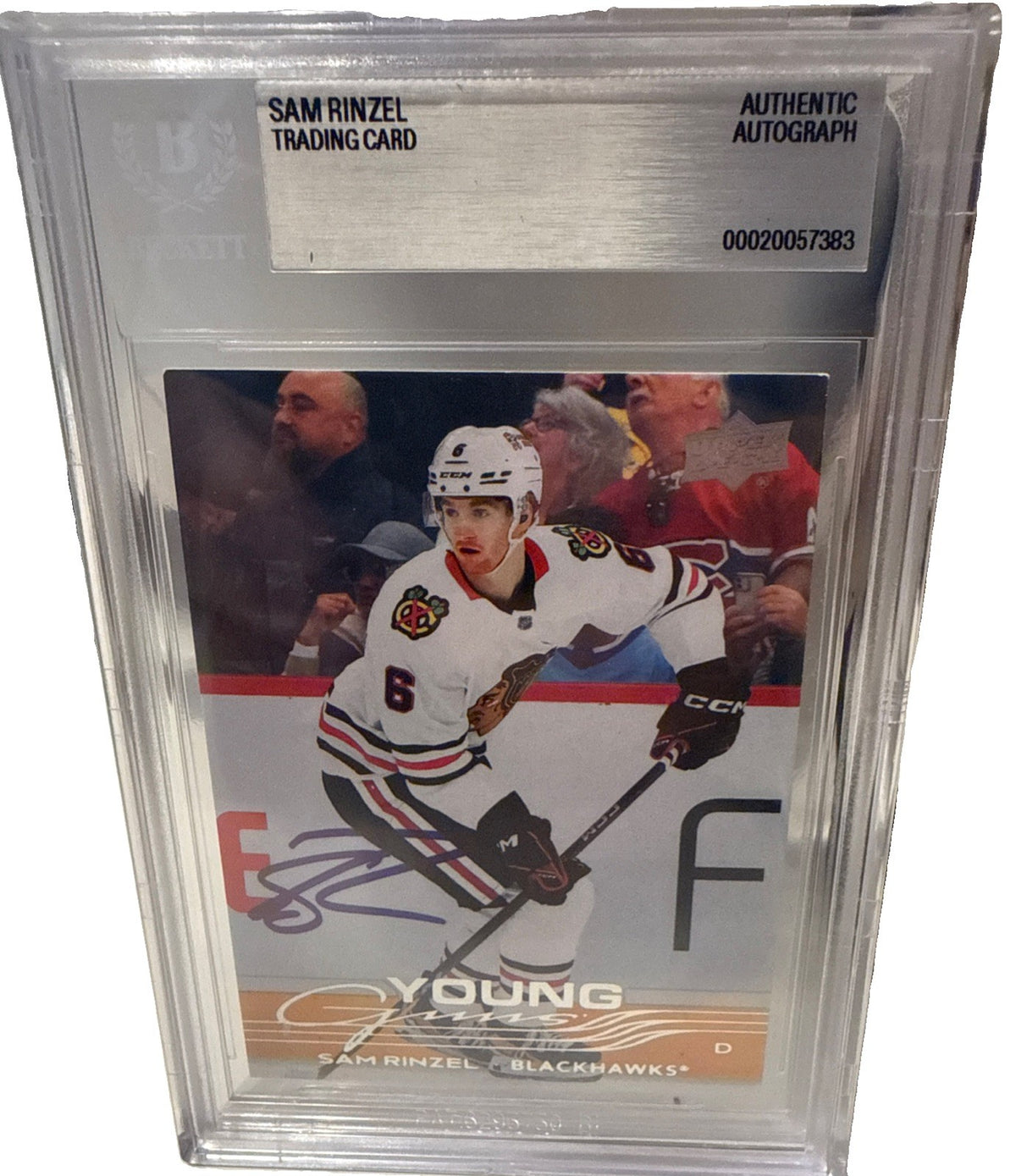 SAM RINZEL signed Chicago Blackhawks 2026 Young Guns RC Card Beckett 00020057383