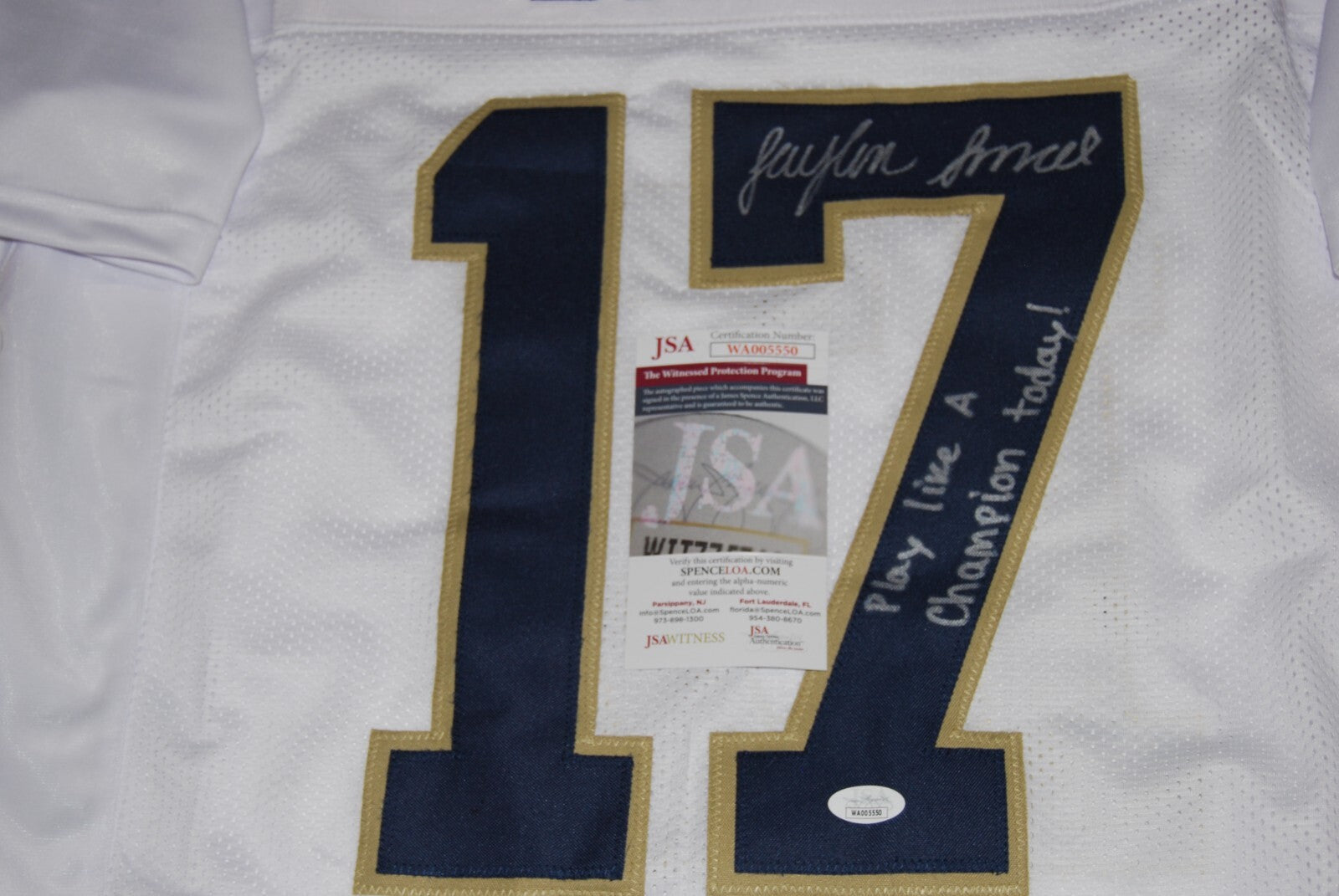 JAYLEN SNEED signed (NOTRE DAME FIGHTING IRISH) PLACT WHITE XL jersey JSA CO2