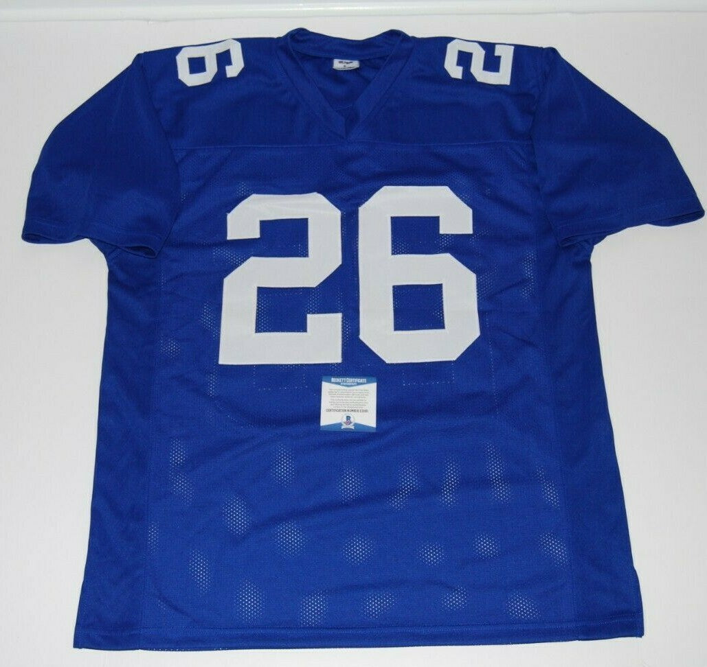 SAQUON BARKLEY signed (NEW YORK GIANTS) Custom blue XL football jersey BECKETT