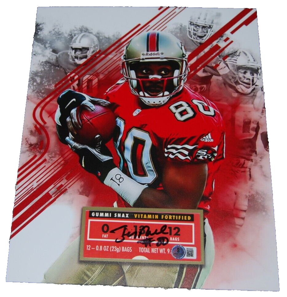 JERRY RICE signed (SAN FRANCICO 49ERS) football 11X14 matted cut BECKETT BR25995