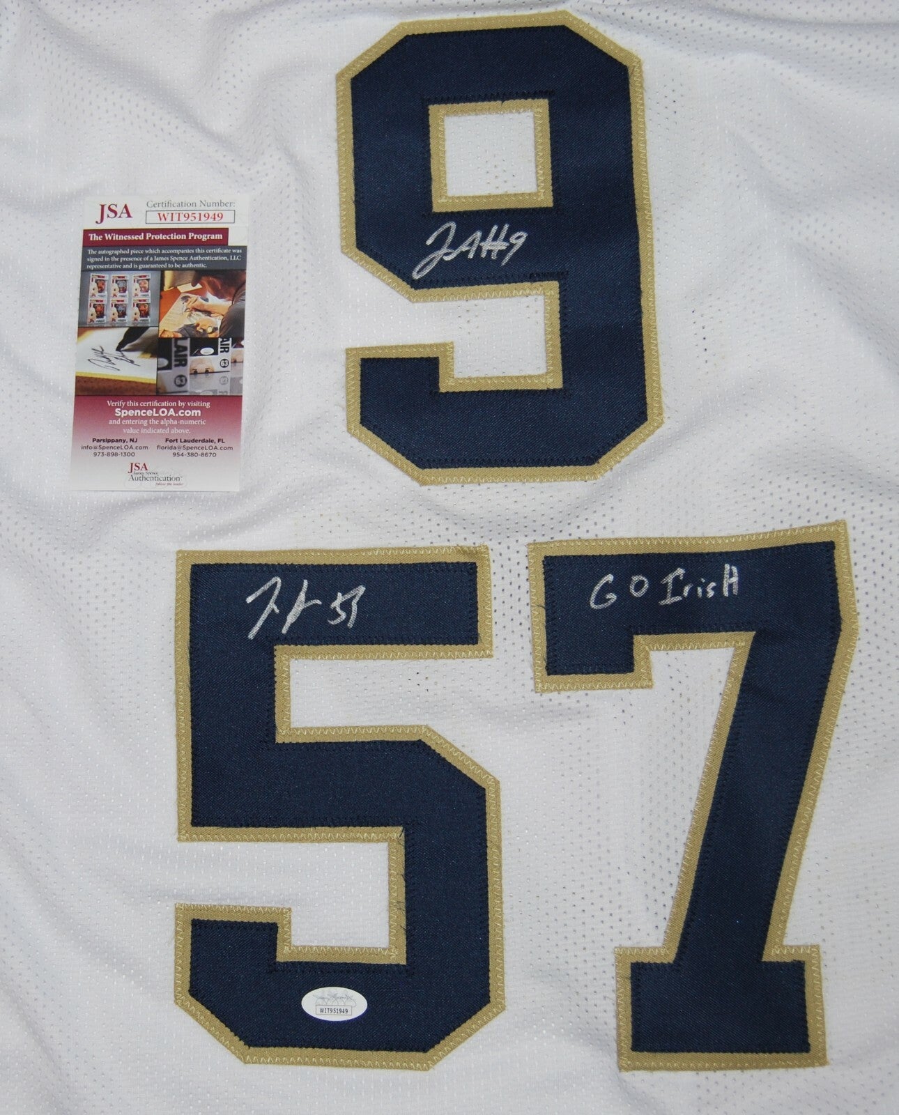 JUSTIN & JAYSON ADEMILOLA signed (NOTRE DAME FIGHTING IRISH) White XL jersey JSA