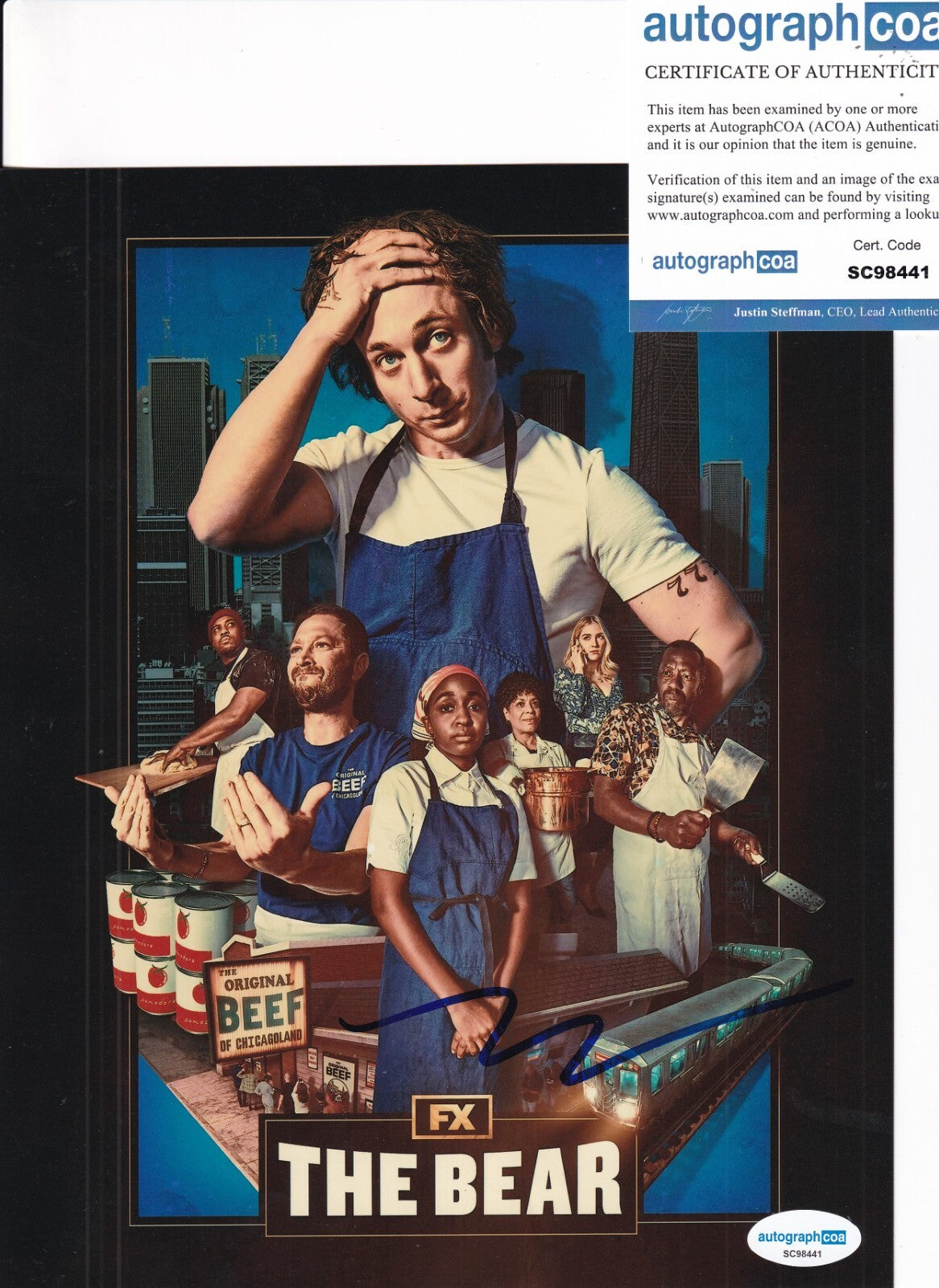 JEREMY ALLEN WHITE signed (THE BEAR) Chef Carmen 8X10 photo ACOA SC98441
