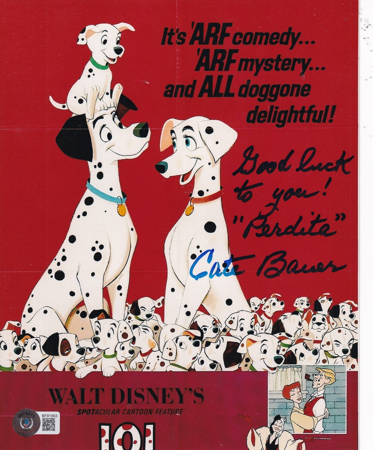 CATE BAUER signed (101 DALMATIONS) Disney movie 8X10 photo BECKETT BAS BF81563