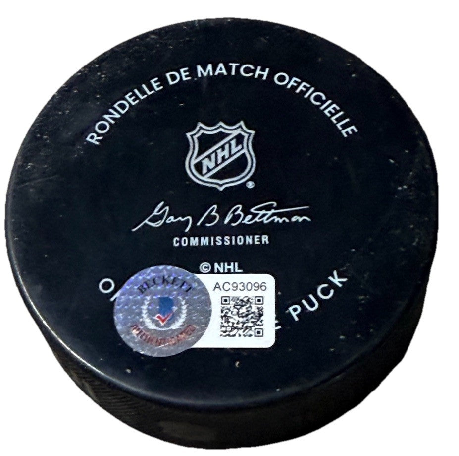 JESPER WALLSTEDT signed (MINNESOTA WILD) Game hockey puck BECKETT BAS AC93096