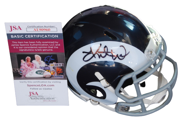 KURT WARNER signed (ST LOUIS RAMS) Throwback mini football helmet JSA AL90960