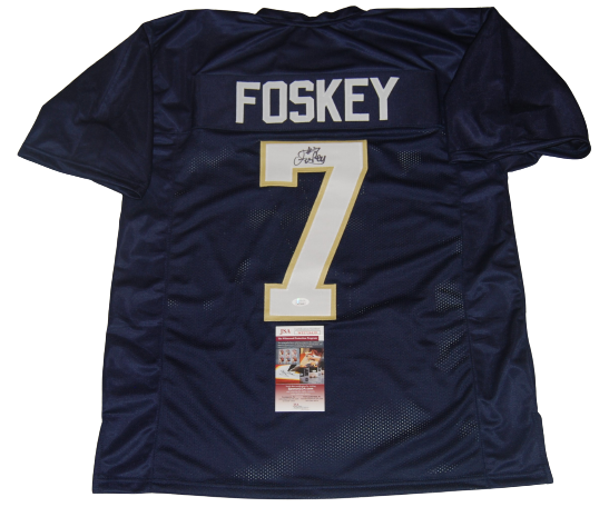 ISAIAH FOSKEY signed (NOTRE DAME FIGHTING IRISH) Blue jersey JSA Witnessed
