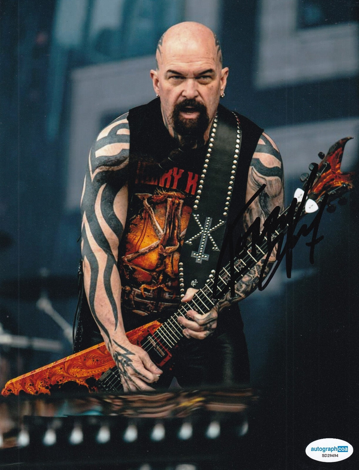 KERRY KING signed (SLAYER) From Hell I Rise music 8X10 photo ACOA SD29494
