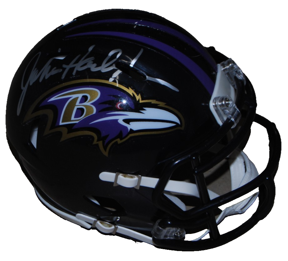 JOHN HARBAUGH signed (BALTIMORE RAVENS) mini football helmet BECKETT BW07882