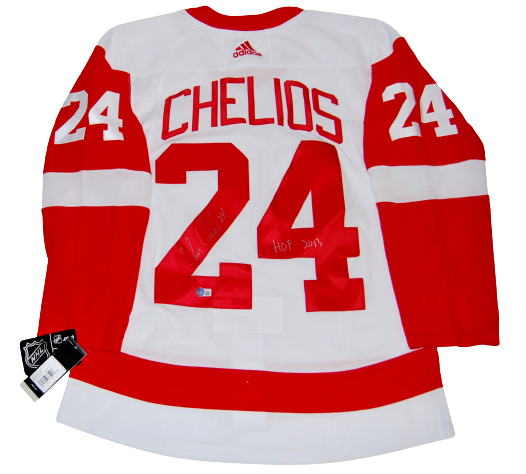 CHRIS CHELIOS signed (DETROIT REDWINGS) Adidas authentic size 46 jersey BECKETT